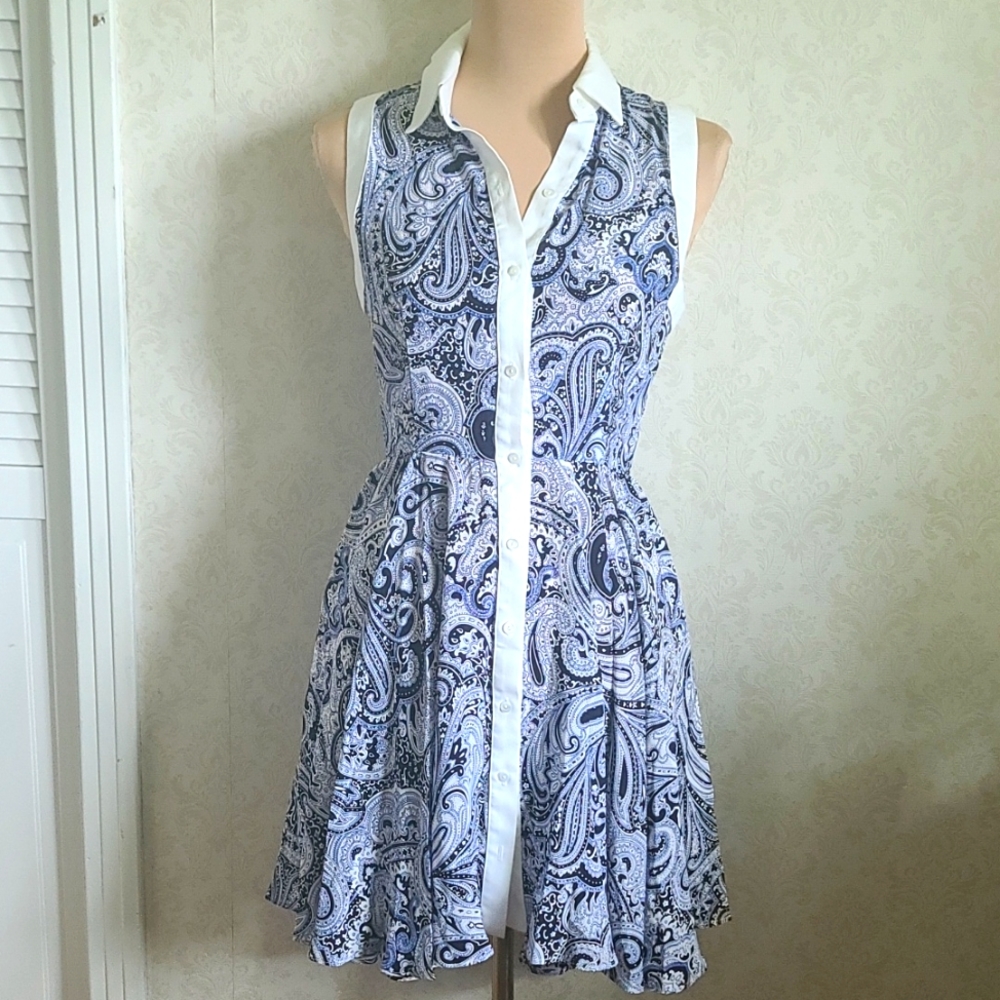 Trina Turk Paisley Blue White Silk Dress